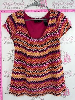 Axcess Liz Claiborne T-shirt aztec Pink Multi-Color Scoop Neck Short Sleeve Top